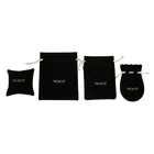 Custom black velvet jewelry pouch with hot stampl gold printing