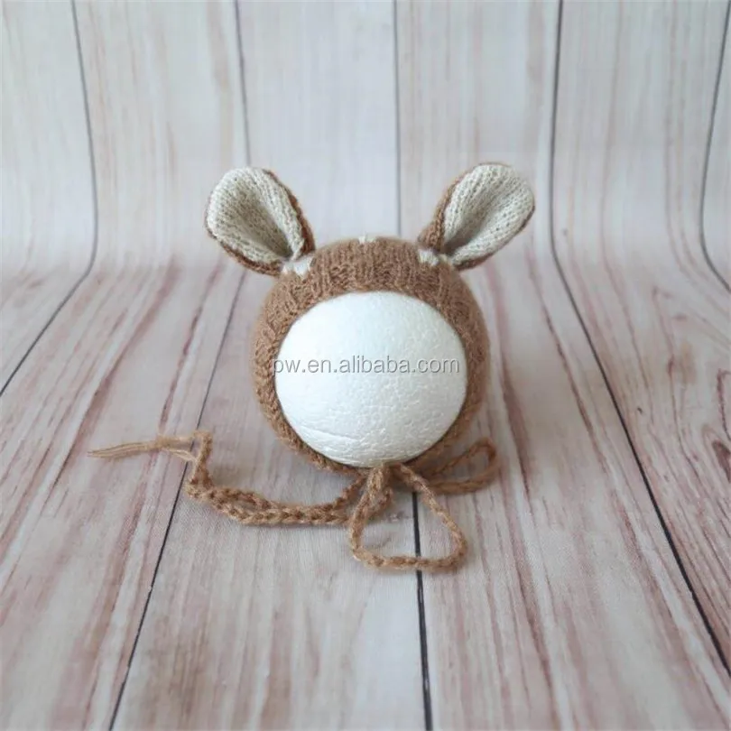 Newborn Reindeer bonnet and romper set Crochet Mohair deer bonnet Knitted baby pant photography props