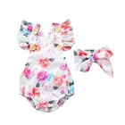 Baby girl flower pattern romper newborn girl clothes set with headcloth