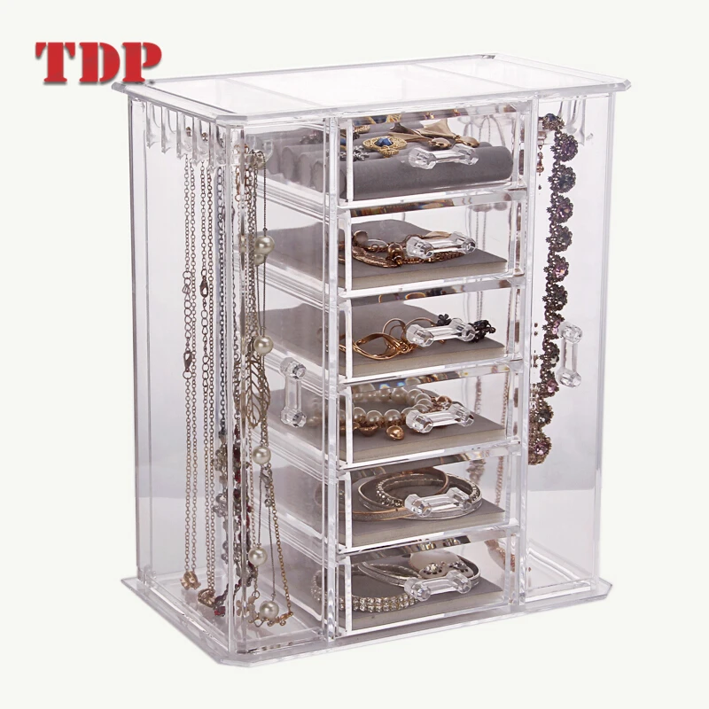 Countertop Large Capacity Earring Necklace Display Stand Acrylic Jewelry Chest Box