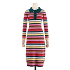 Spring Sweater 2019 Stripe Knit dress female Slim long POLO Collar Retro Bag hip Bottom Dress