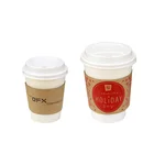 HAPPYPACK Custom Color Wholesale Disposable Take Away Cup Holders Hot Coffee Paper Cup Sleeve for 8oz 12oz 16oz Free Sample