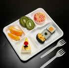 Biodegradable sugarcane bagasse lunch meat food packaging 5 compartment tray
