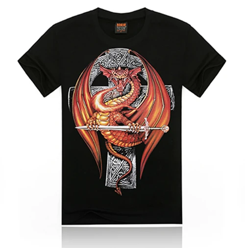 Free Shipping 2015 Fashion Design Men's Novelty 100% Cotton Red Dragon 3D Printing T-shirt Whlesale Hot Sale 3D Tee For Men
