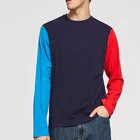 online shopping custom t shirt printing men color block tunic tee long sleeve shirt