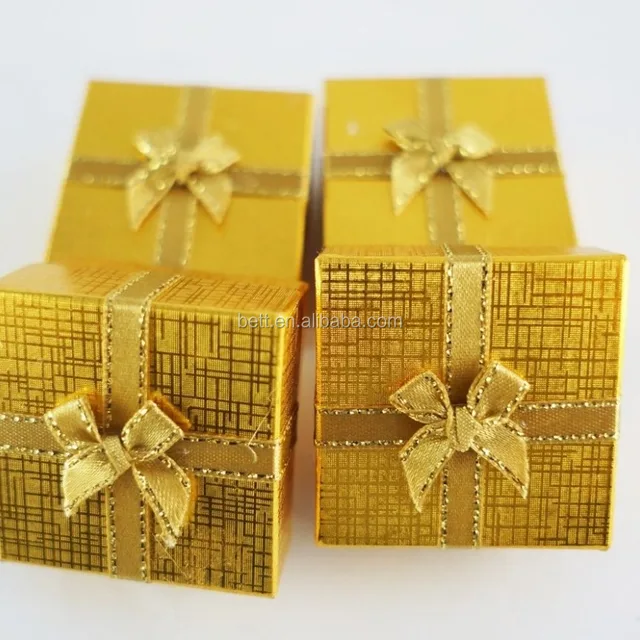4pcs gold paper present gift box case jewelry ring earrings