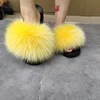 Low Price luxury women house fur slippers slide pink yellow green fur sandals