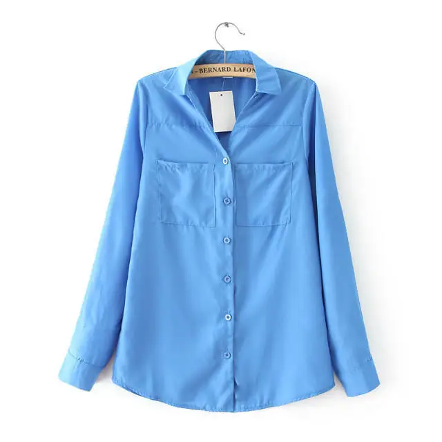 Womens long sleeve tops autumn style ladies office shirts black blue white casual women shirt blouses
