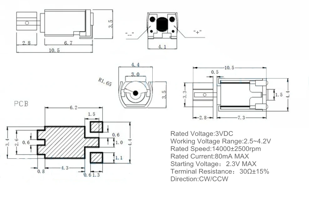 Smd Vibrator Motor, 2.3v, 2.7v, 3V, 3.3v - detail 2