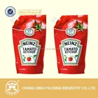 Tomato ketchup doypack spout pouch/ stand up spices food packaging bag with corner spout