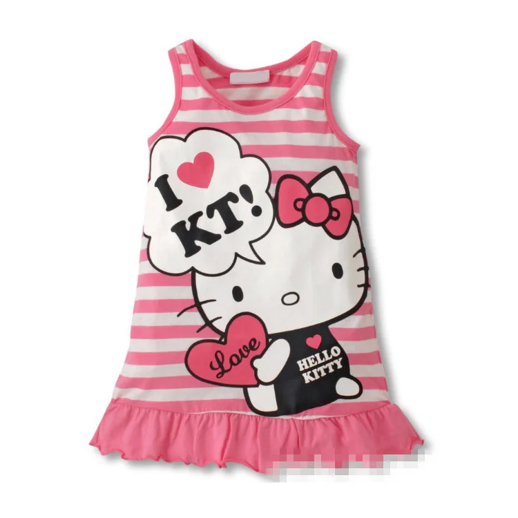 New kids clothes girls summer 2015 cute cartoon dress cotton child clothing princess baby dress size 80-120 red pink hot selling
