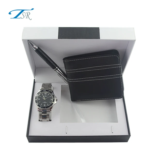 2017 fashion watch gift set with men watch and pen, keychain