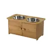 Elevated Bamboo Dog Cat Pet Feeder with Food Treat Storage Cabinet