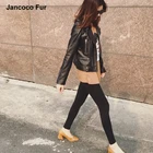 Sheepskin Plain Black Winter Leather Jacket Sheep Leather Lady Leather Jacket