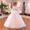 ZH2147G Fairy Style Sheer Long Sleeves Princess Ball Gown Wedding Dresses Puffy Tulle Skirt Bridal Gown