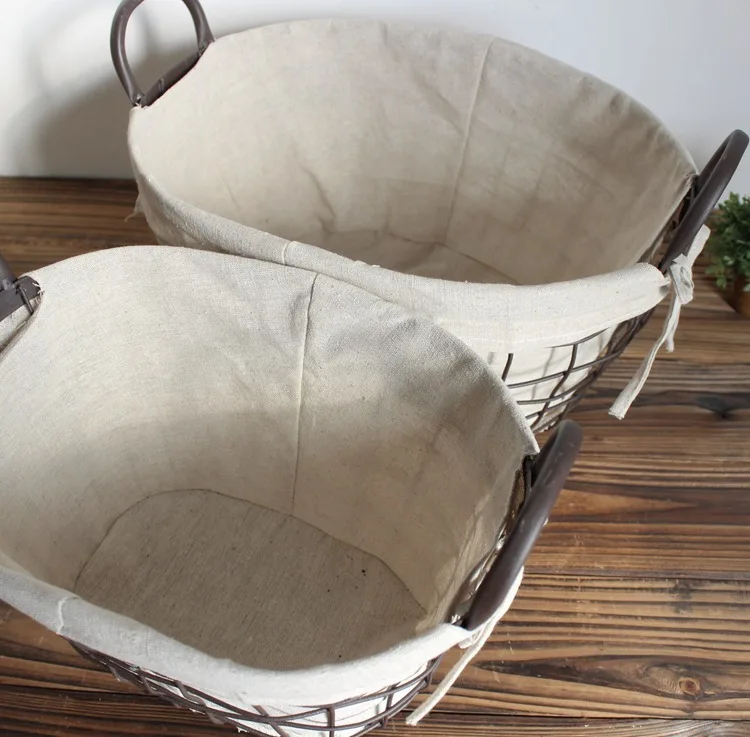 Metal wire and linen bag magazine Baskets, concise style