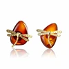 5 star girl stud earrings natural stone amber 925 sterling silver