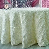 Fancy ivory satin 3D rosette embroidered linen wedding tablecloth