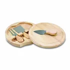 round shape rubber wooden cheese board with knife set and juice goove for hot selling