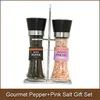 Gourmet Black Peppercorn 110g and Himalayan Pink Salt Crastal 210g Gift Set with Adjustable Recyclable Refillable Grinder