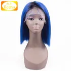 Best selling 12 inch peruvian hair remy braid hair wig ombre blue color bob style full lace wig for beautiful women