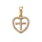 31967 xuping synthetic CZ 18k gold crystal heart charm cross pendant