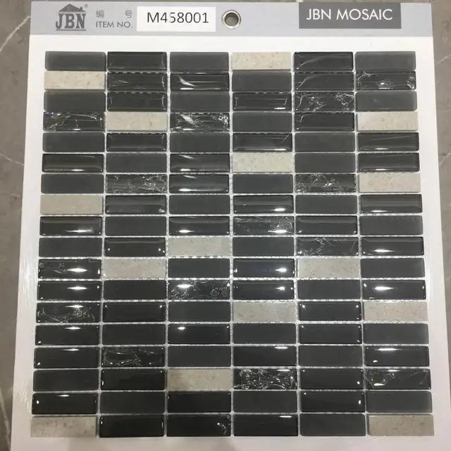 6mm black mosaic tile price cheap with glass and stone mixed mosaic