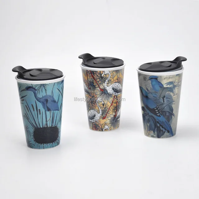 stoneware coffee to go mug, with pp lid and decal