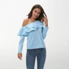 2019 Summer Female Sexy Long sleeves Off Shoulder Ruffles Shirts Blue Casual Blusas Tops clothes women ladies blouse