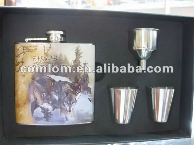 stainless steel hip flask gift set