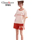 Chunkeer new summer pajama girl short sleeve knickers cover head lovely home clothing set