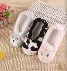 2017 New Warm Flats Soft Sole Women Indoor Floor Slippers/Shoes Animal Shape White Gray Cows Pink Flannel Home Slippers.