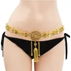 2-row kuchi tribal rhinestone metal belt with medallion for belly dance