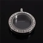 Stainless steel silver color crystal round floating locket pendant jewelry