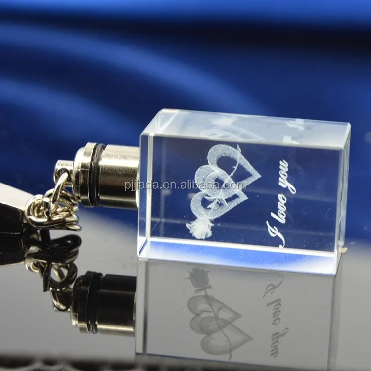 hot sale 3d laser engraving crystal glass keyring clear led