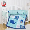 Cartoon whale printed embroidery 100% cotton girl crib bedding set custom baby bedding