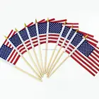Wooden Stick Hand 12PCS USA FLAG ON WOODEN STICK 6" X 4" American Small Hand Flag