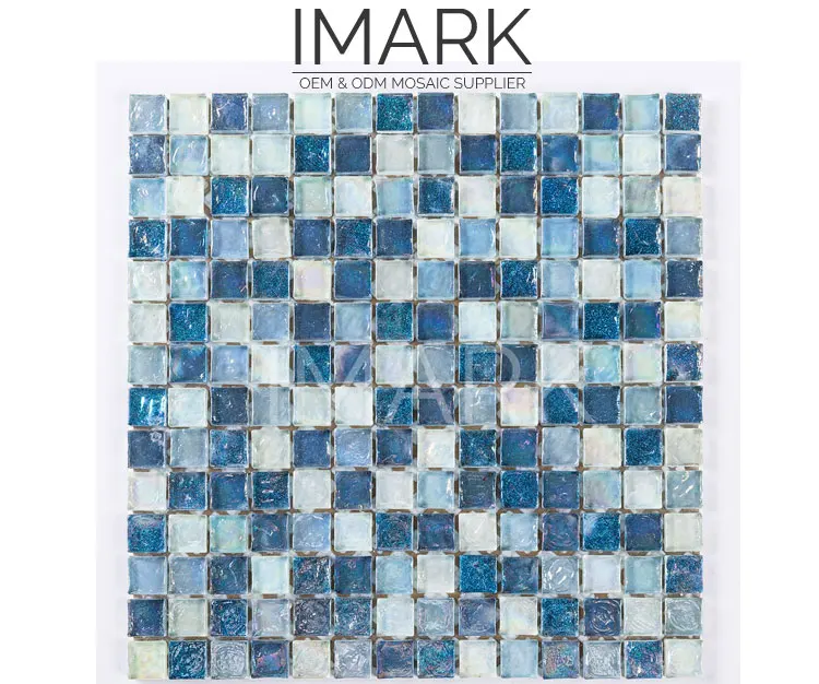 Blue Swimming Pool Iridescent Glass Mosaic Tiling