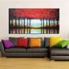Modern Abstract Canvas Red Tree Oil Painting of Landscape