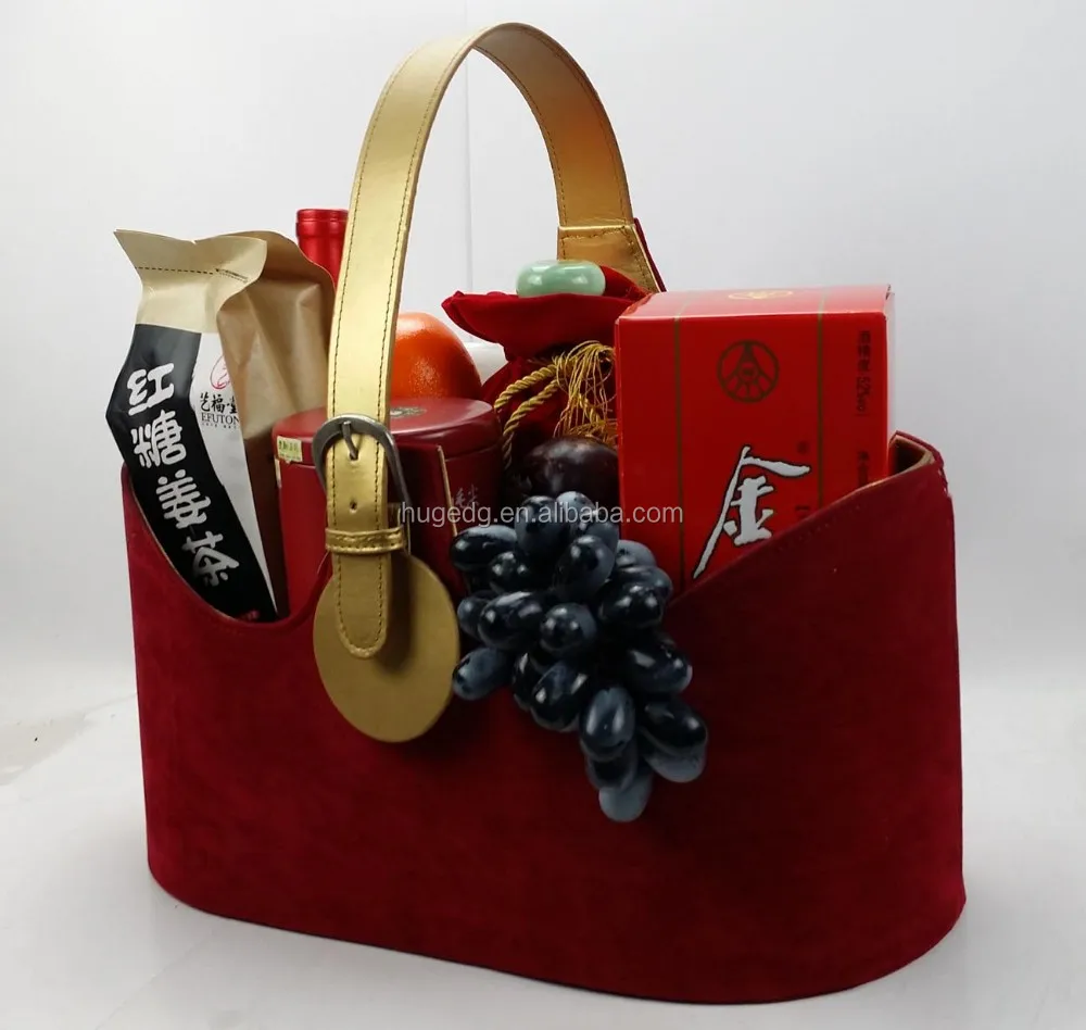 big leather basket with plastic handle