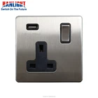 Uk Wall Socket Usb Switch Socket BS UK Type Stainless And Screwless Plate 13A 1 Gang USB Charger Wall Power Switch Socket