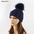 Warm Knitted Hats Top quality Winter Fur Pompom Beanies Skullies Caps for Women