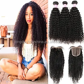3 Bundles Brazilian Curly Hair With Closure 7a Virgin Hair Kinky
