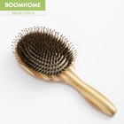 Afro custom boar bristle hair brush wooden round brush hair styling brush comb straightening