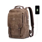 Waterproof Mens USB charging Leather backpack, Notebook backpack school travel Laptop backpack men