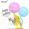 Happy Birthday Cake Topper with Pearl Stripes and Ribbon Cake Decorations Party Supplies (Pink Blue White) PQ336