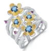 Abiding Natural London Blue Topaz Plum Blossom Flower Perfect Handmade Finger Silver Design Ring