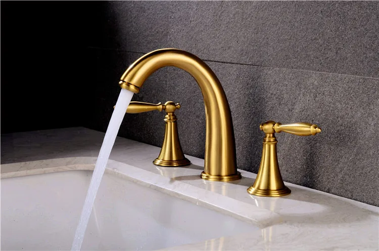 Wall Mounted Basin Mixer Tap Bathroom Brushed Gold Faucet Brass