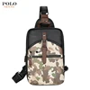 2018 No MOQ New Arrival Wholesale Fashionable Cross Body Bag with Earplug Hole Tactical Sling Camouflage Bag Canvas Bag