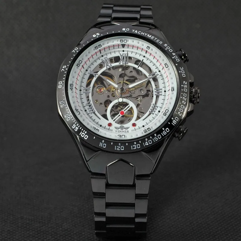 2016 New Hot Sale Skeleton Hollow Fashion Mechanical Self Wind Men Luury Male Business Gold Stainless Steel Strap Wrist Watch